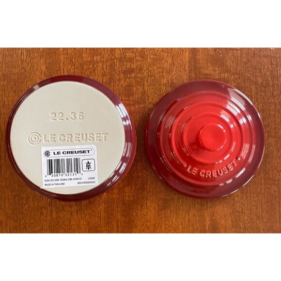 Le Creuset Stoneware Signature Cream and Sugar Set Cerise Cherry Red NEW - Picture 7 of 16